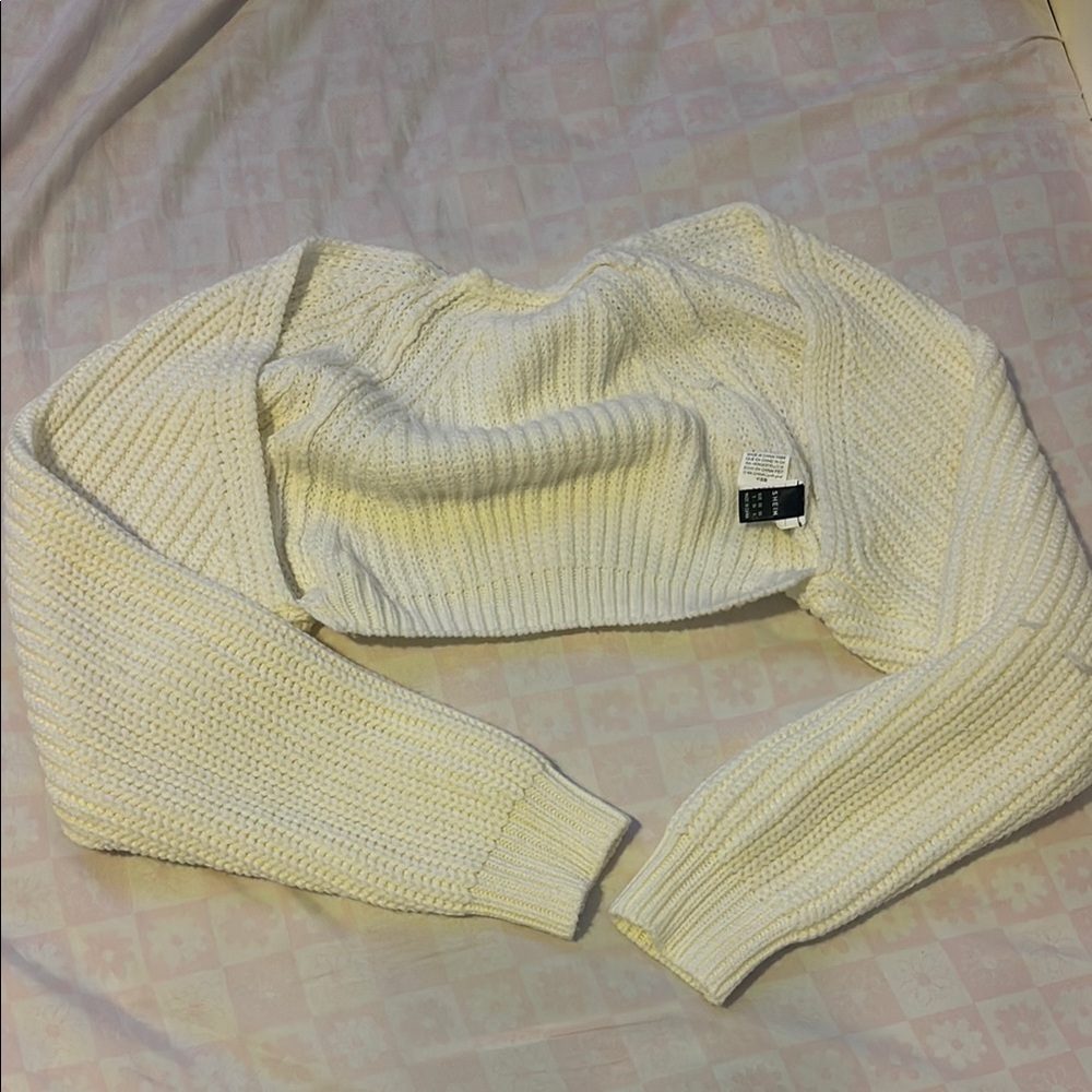 SHEIN Cream Shrug with Ribbed Knit Texture
